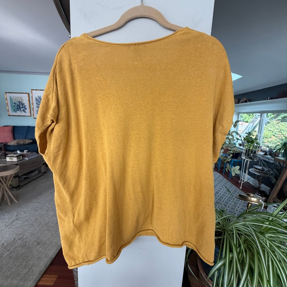 Eileen Fisher Sweater Womens M Yellow Excellent Linen Cotton Boxy Minimalist